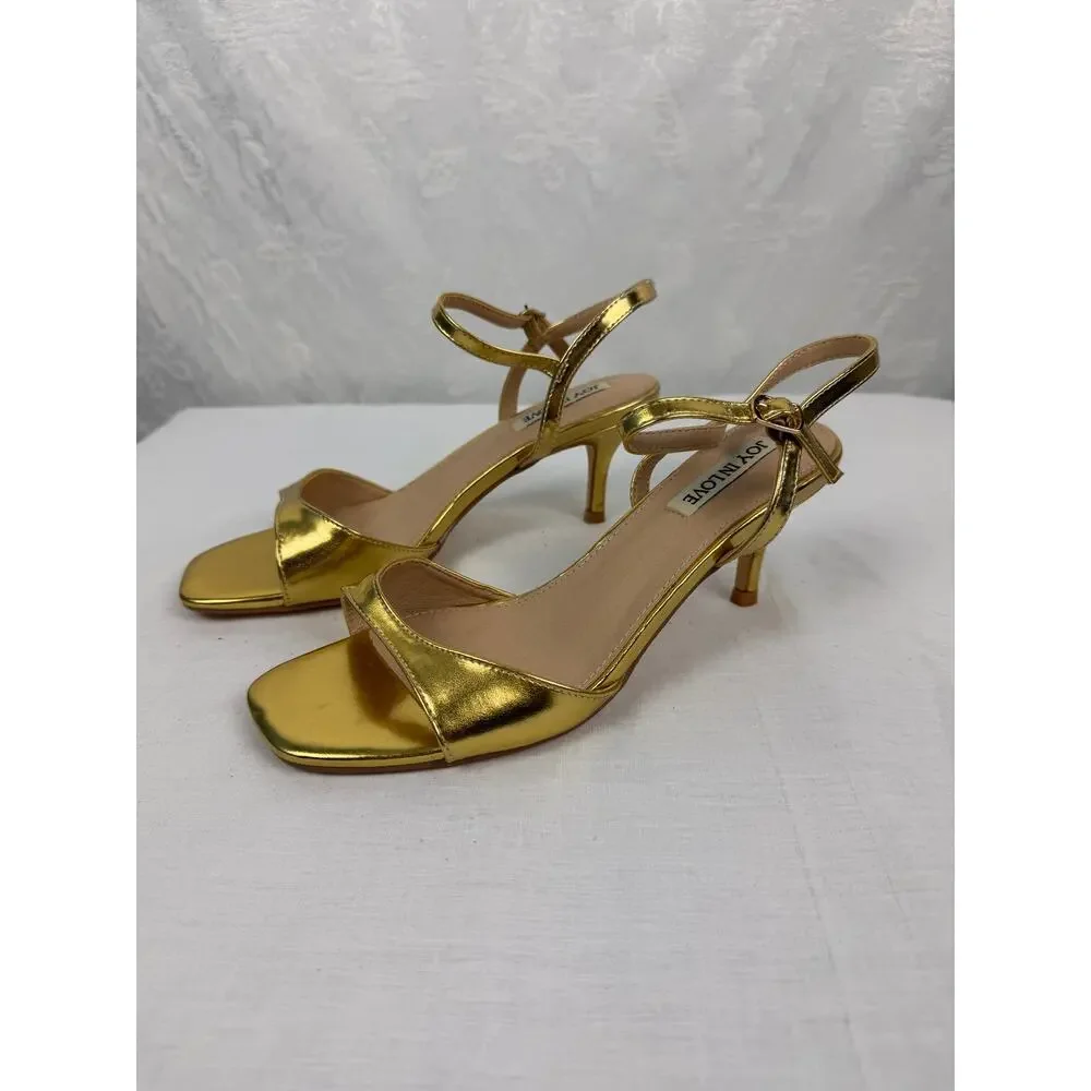 Joy In Love Gold Metallic Strappy Ankle Strap Stiletto Sandals Size 8.5